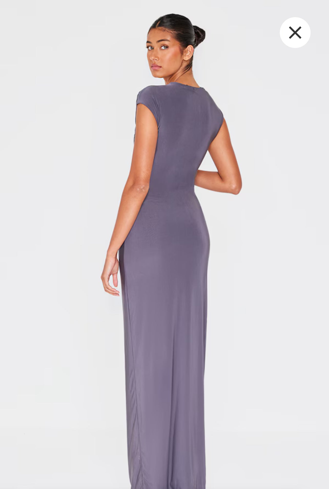 Charcoal Double Layer Slinky Ruched Maxi Dress