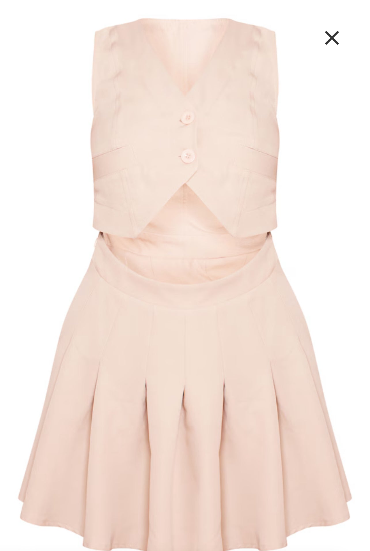 Stone Woven Waistcoat Cut Out Pleated Bodycon Dress