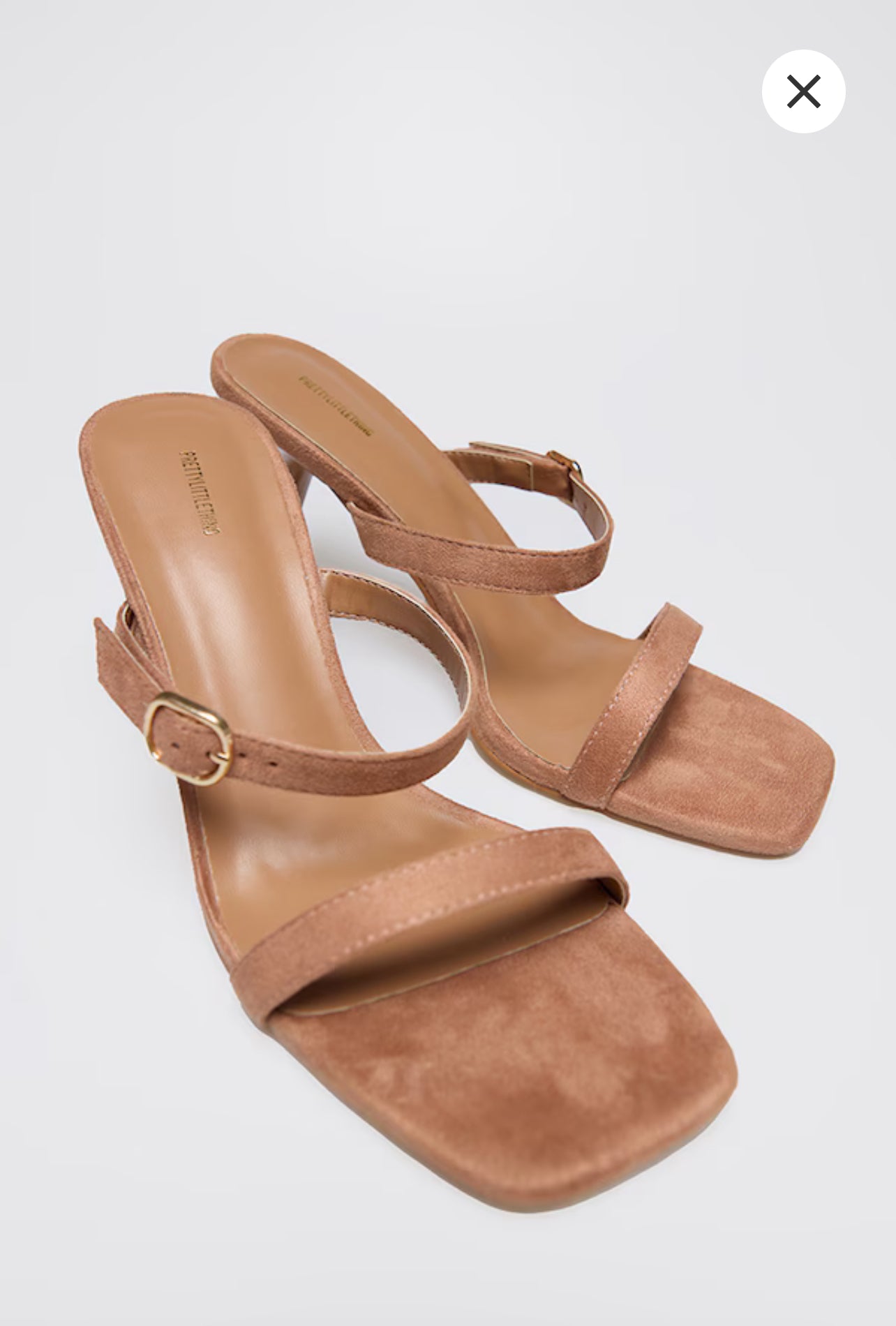Tan Faux Suede Square Toe Strappy Heeled Mule Sandals