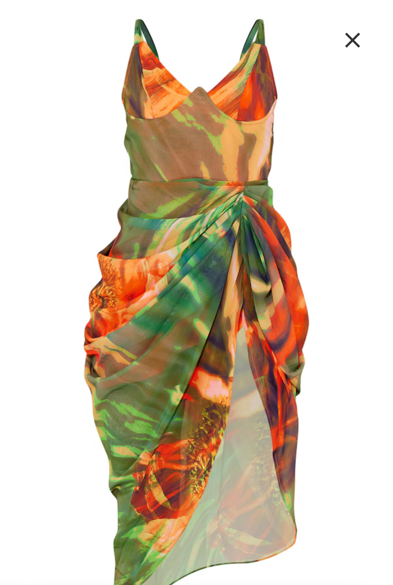 Bright Green Abstract Underwire Detail Draped Midi Dress