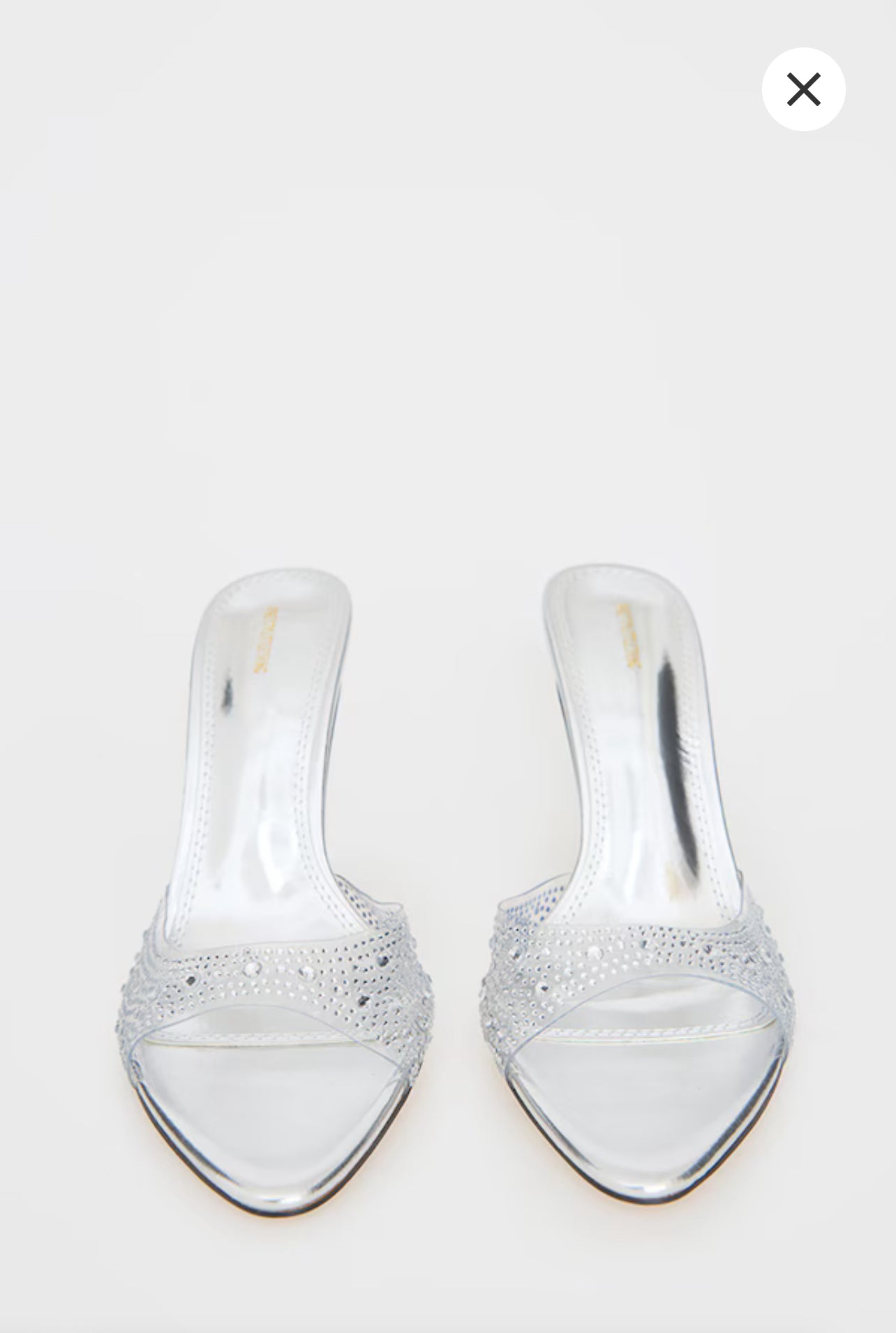 Silver Pu Point Toe Diamante Strap Heeled Mules