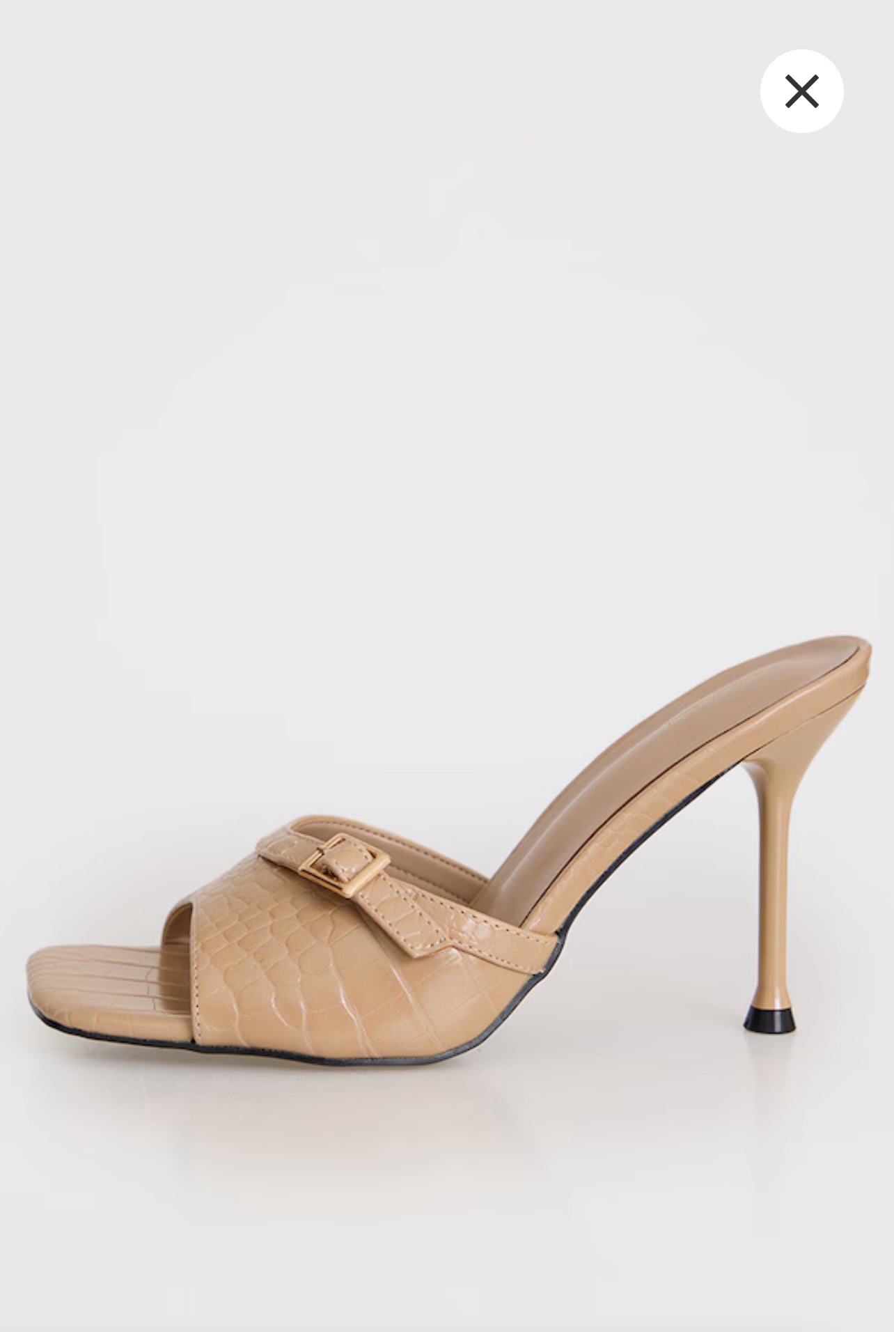 Camel Croc PU Square Toe Gold Buckle High Stiletto Heeled Mules