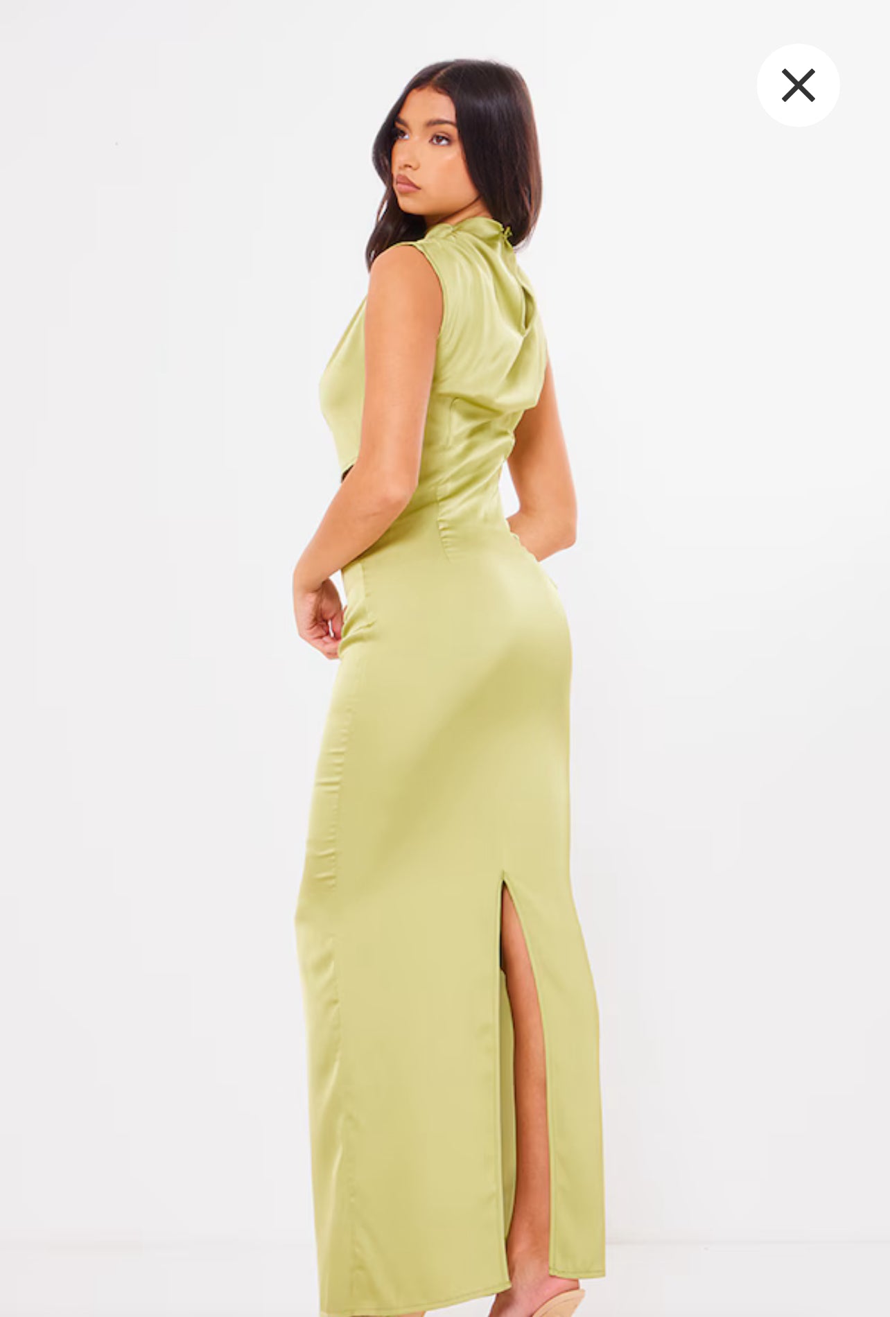 Bright Green Satin High Neck Cut Out Maxi Dress