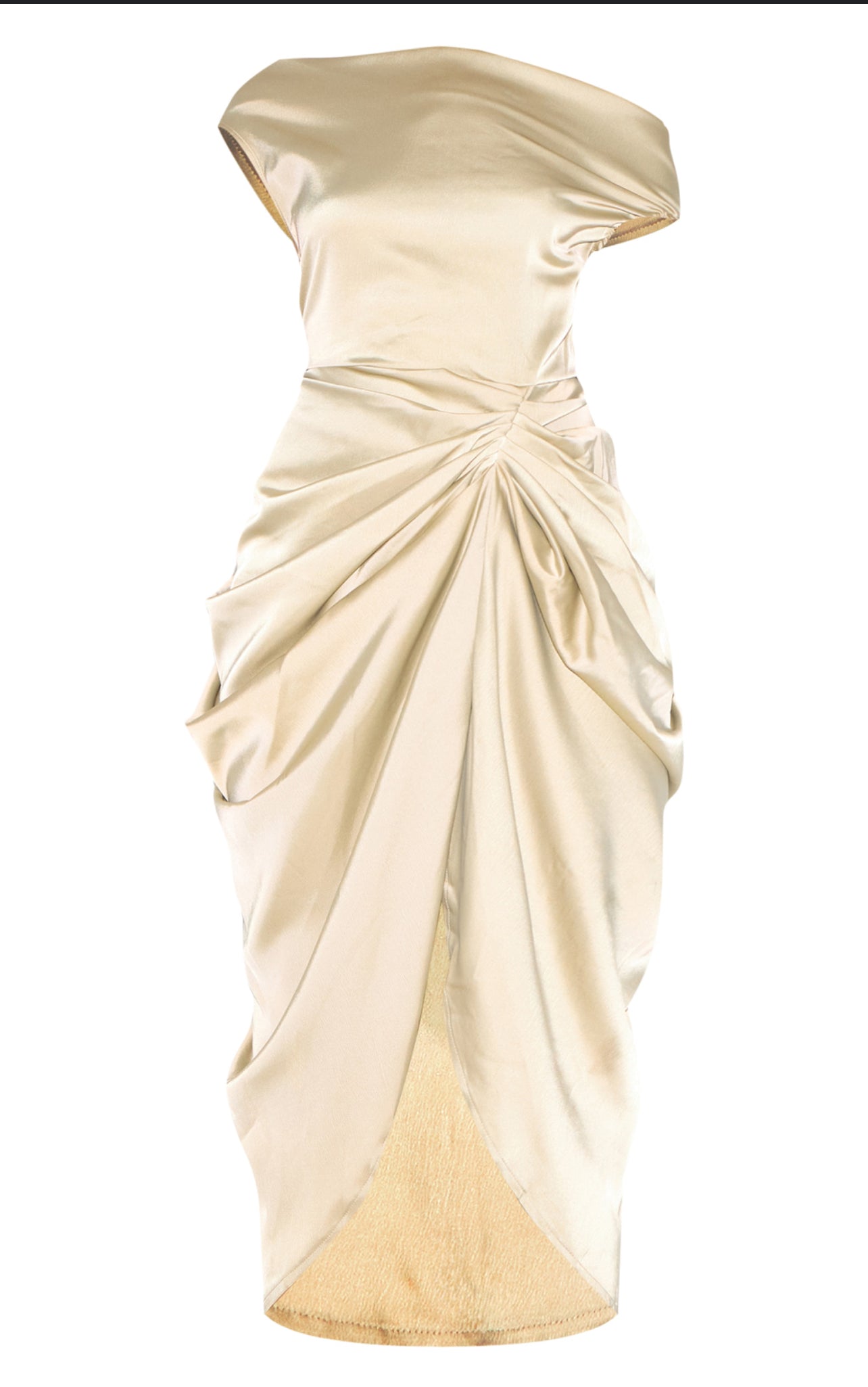 Sage Green Satin Off The Shoulder Draped Skirt Midi Dress