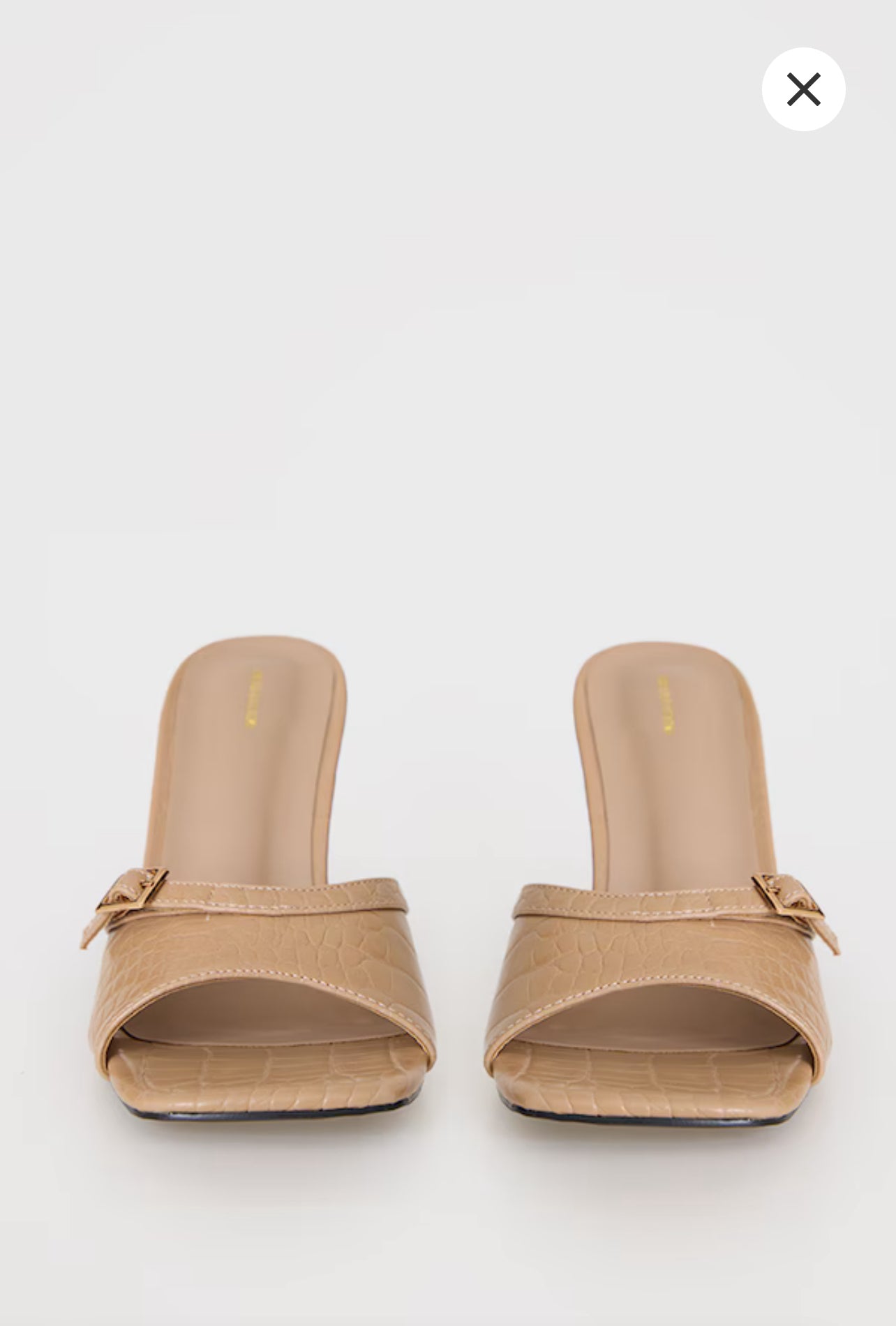 Camel Croc PU Square Toe Gold Buckle High Stiletto Heeled Mules