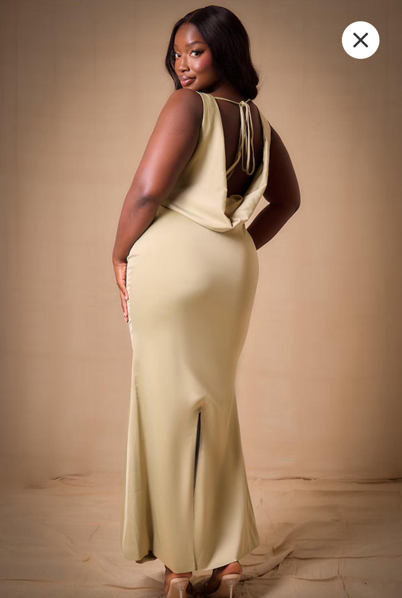 Plus Sage Bridesmaid Satin Cowl Neck Extreme Maxi Dress