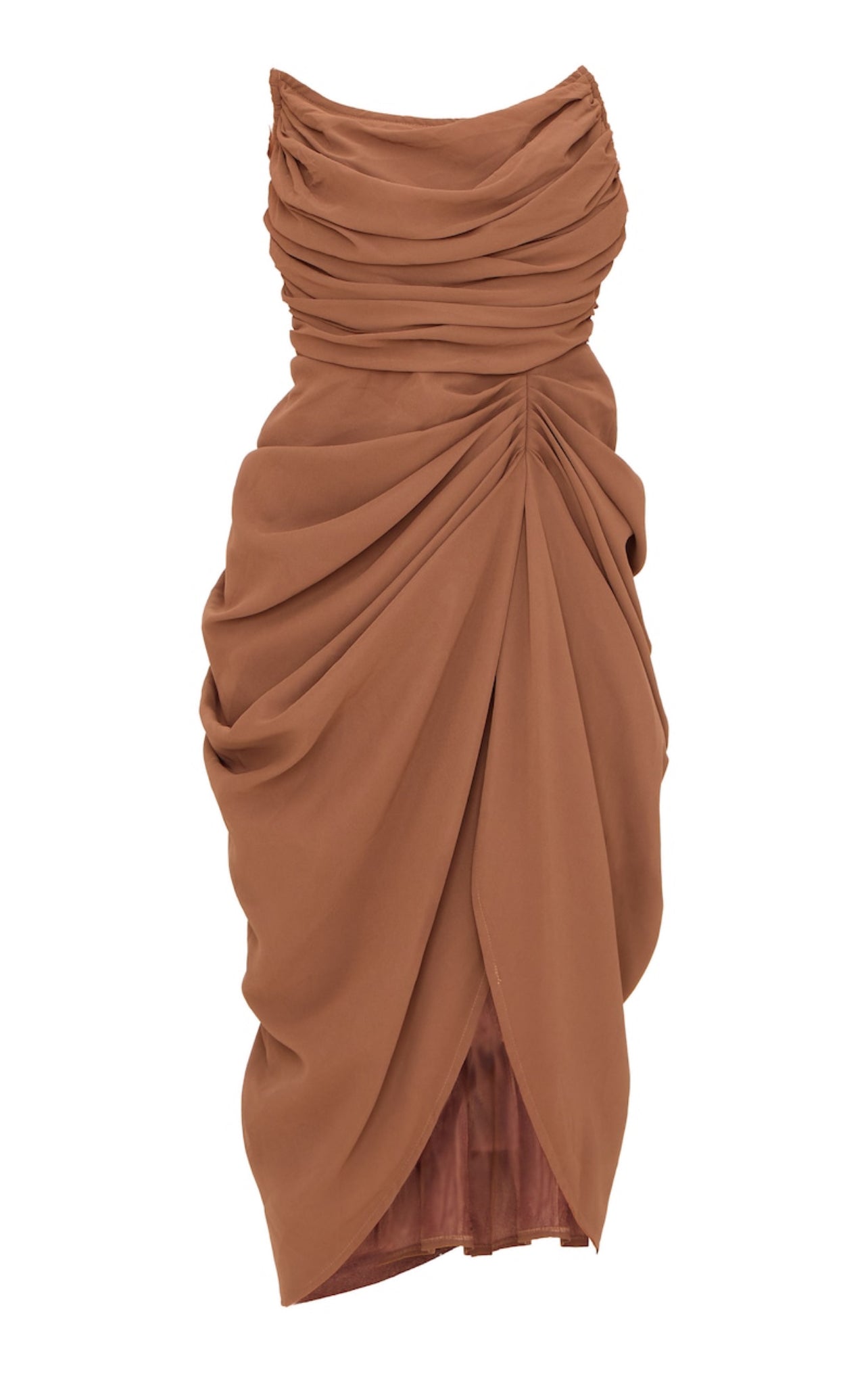 Chocolate Chiffon Corset Bandeau Draped Midi Dress Dassah Beauty Chocolate Chiffon Corset Bandeau Draped Midi Dress Dassah Beauty