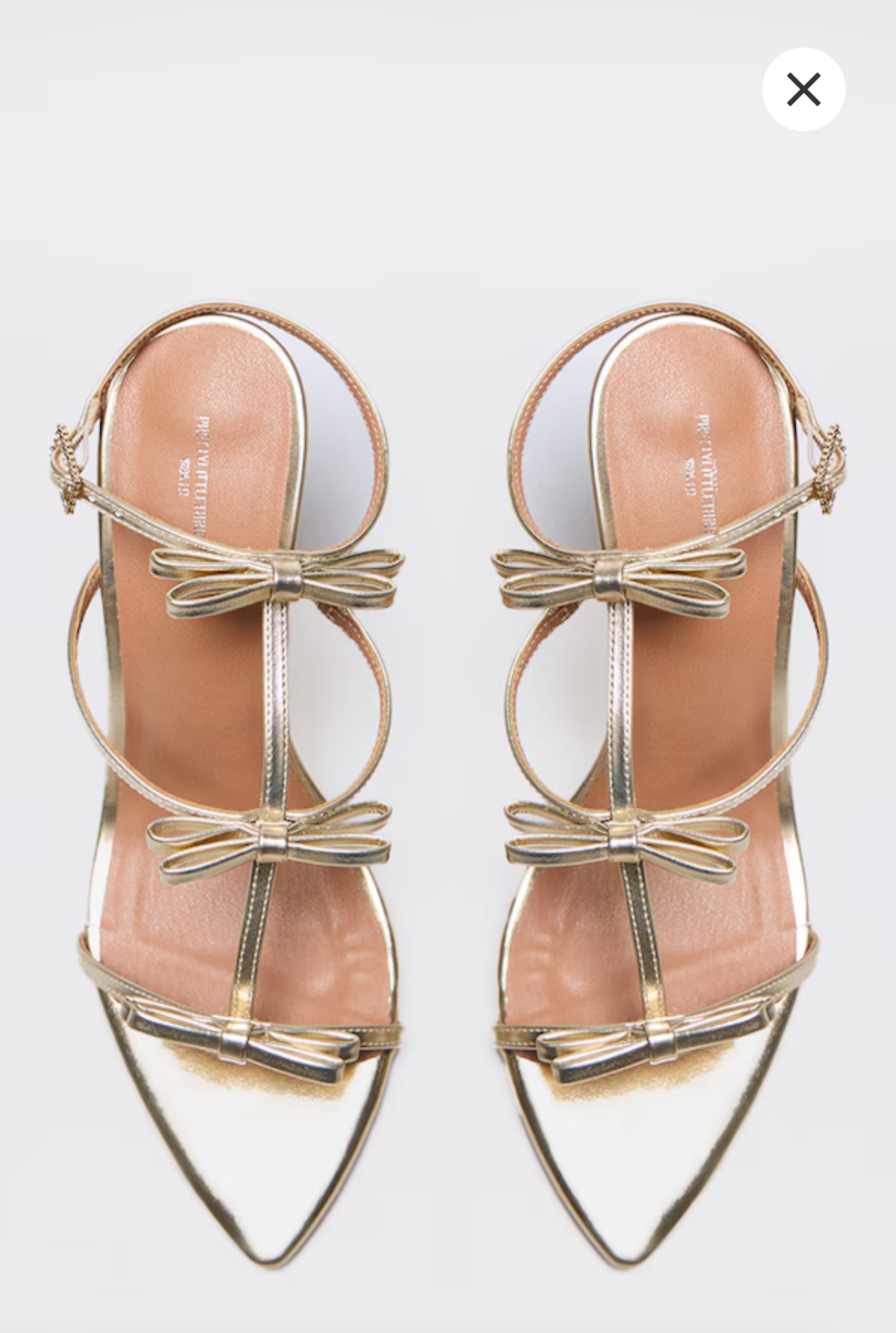 Gold Mirror PU Bow Point Toe High Heeled Sandals