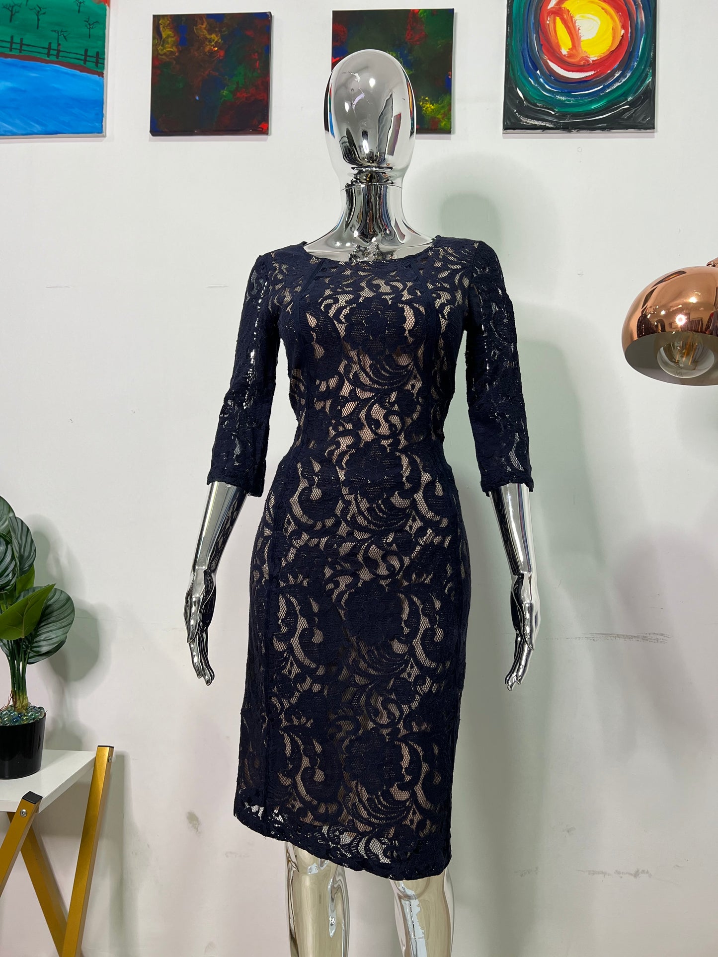 INWEAR Size 8 nude & navy lace dress