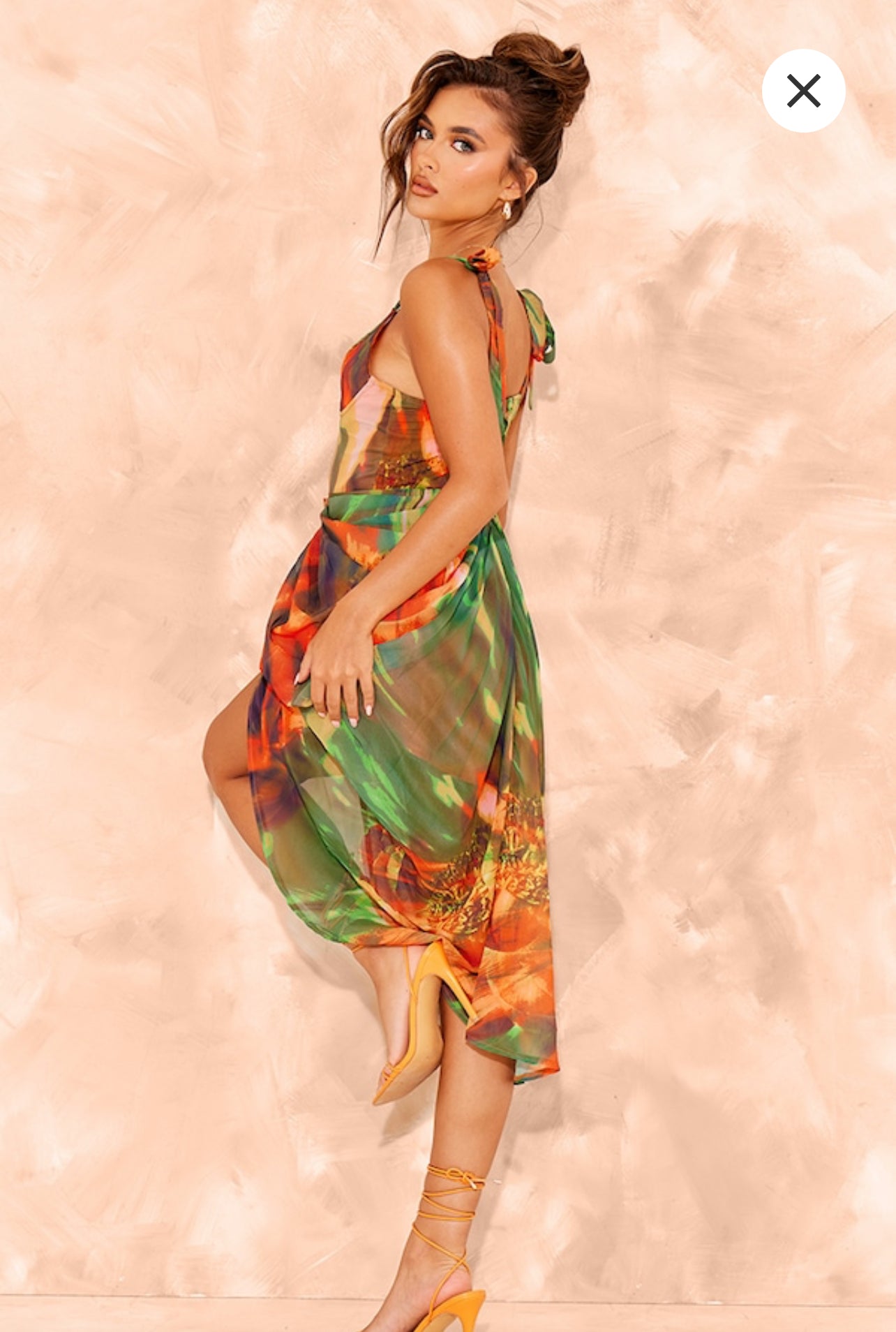 Bright Green Abstract Underwire Detail Draped Midi Dress