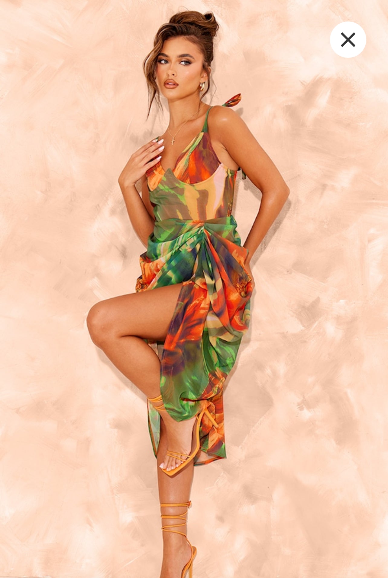 Bright Green Abstract Underwire Detail Draped Midi Dress