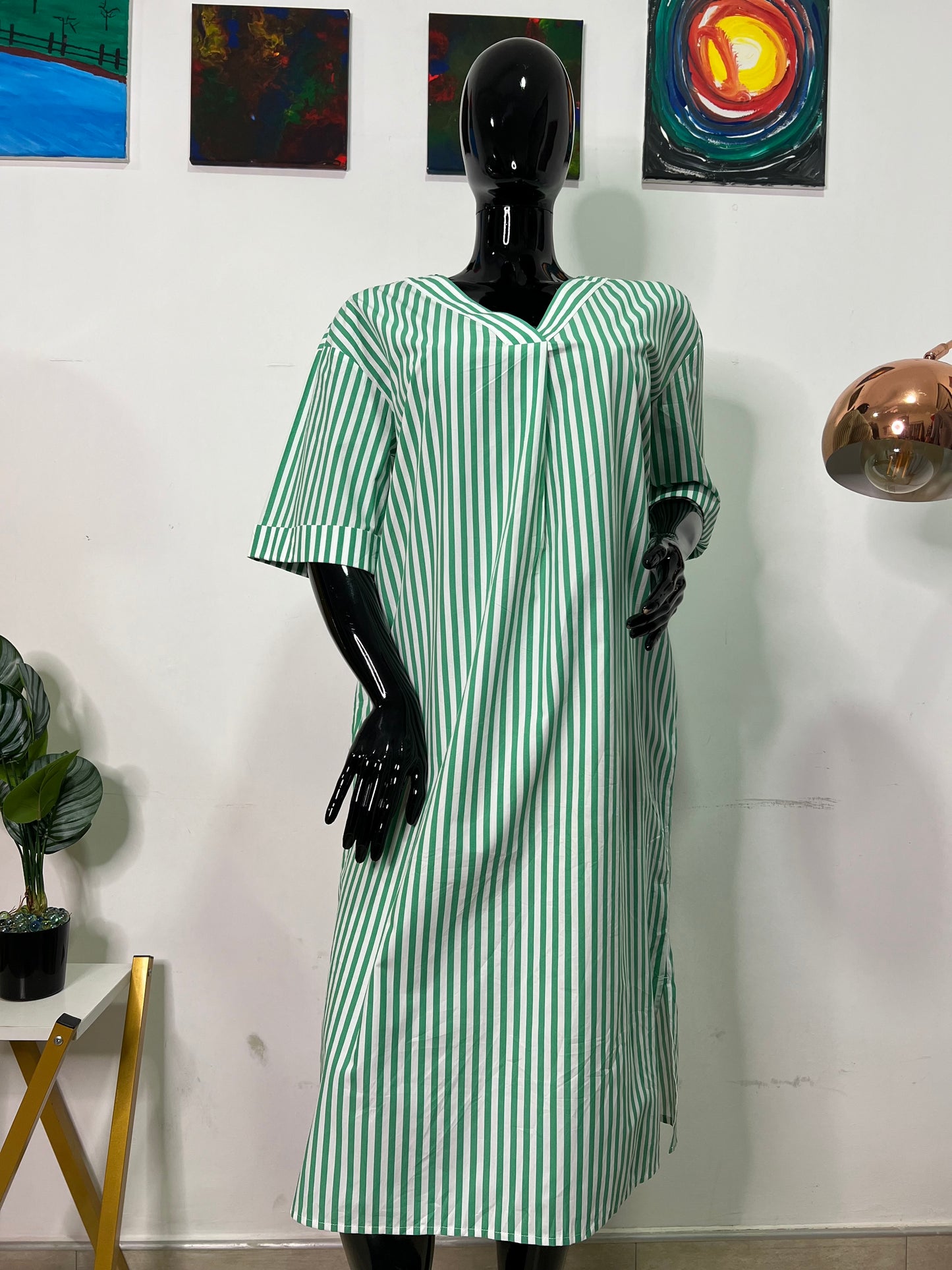 CAROLYN DONNELLY Size 14 green & white striped dress