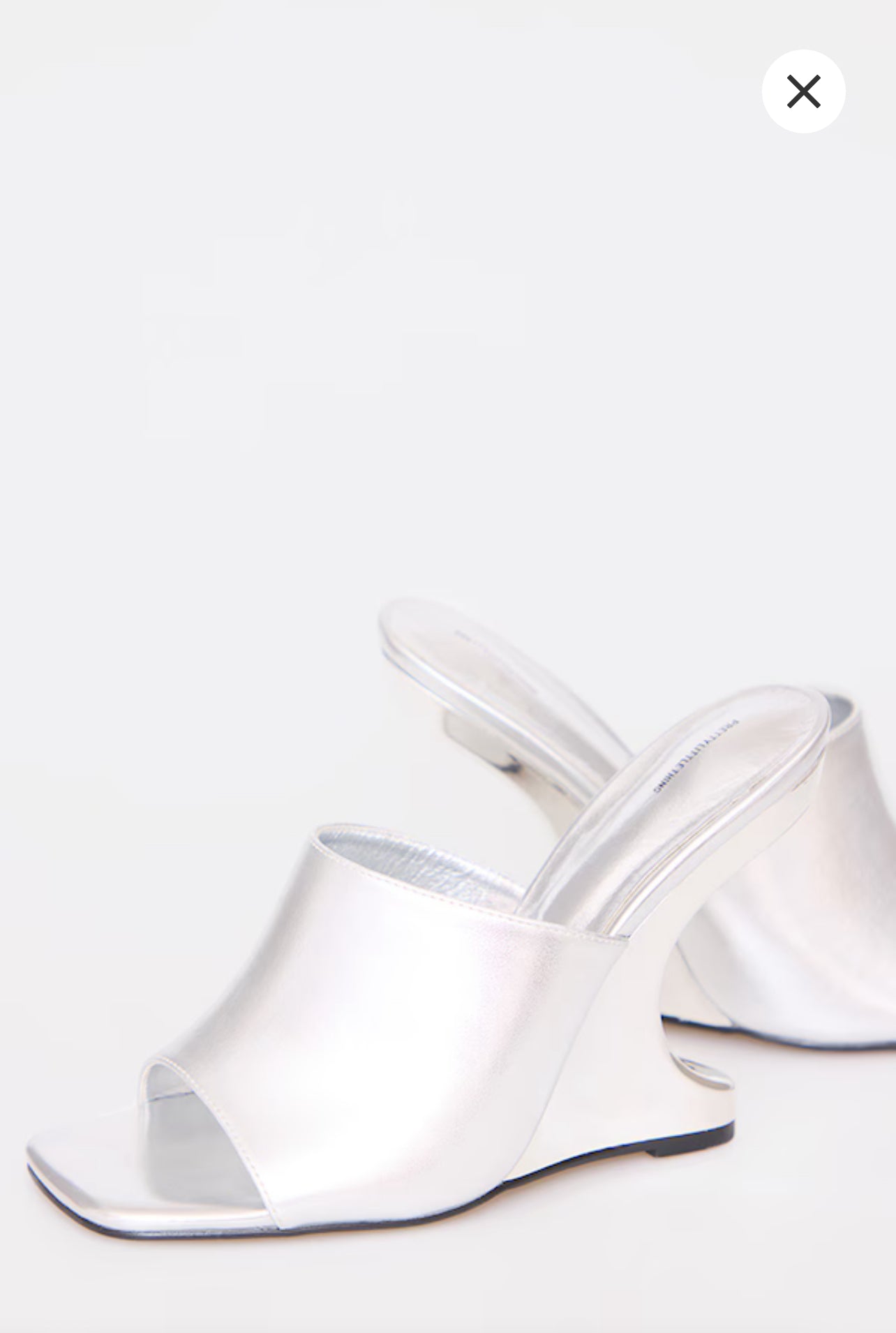 Silver Pu Cut Out Heeled Mule Wedges