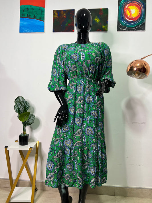 NEXT Green print long dress