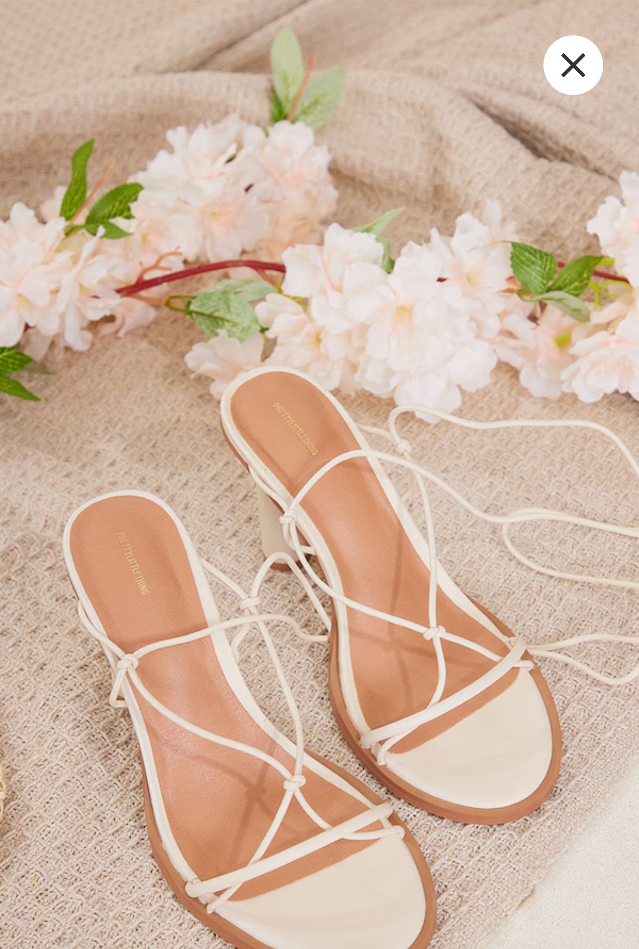 Natural Pu Square Toe Outer Edge Lace Up High Heeled Sandals