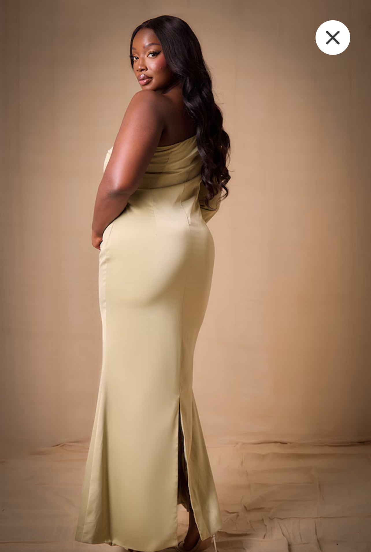 Plus Sage Bridesmaid Satin One Shoulder Flared Sleeve Maxi Dress
