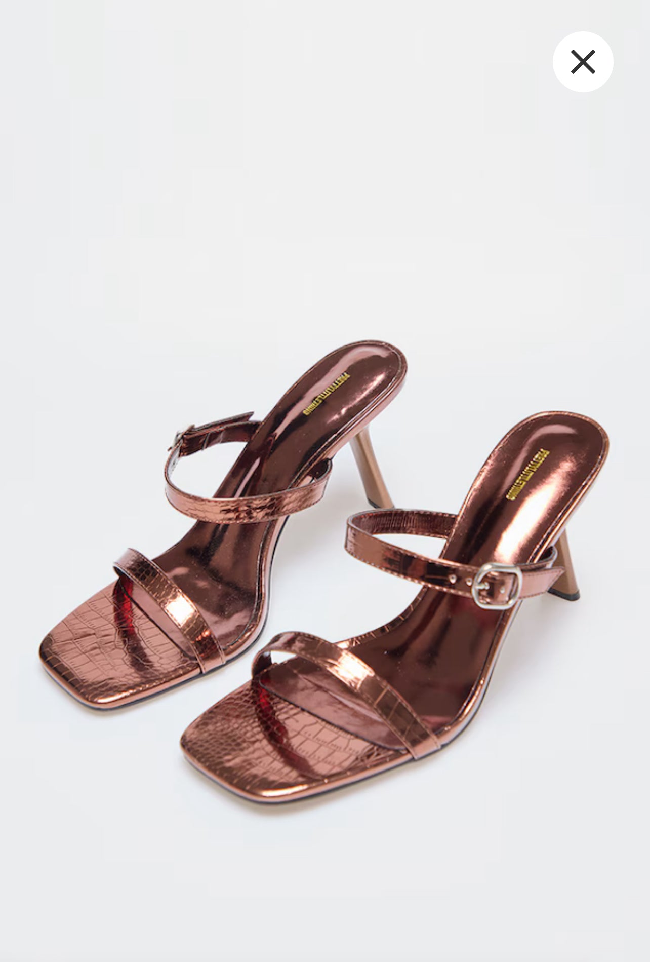 Bronze Croc PU Square Toe Strappy Heeled Mule Sandals