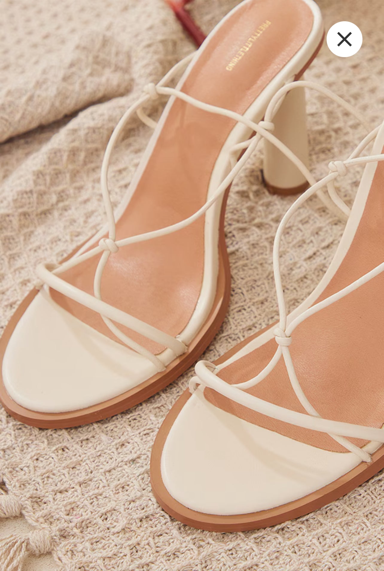 Natural Pu Square Toe Outer Edge Lace Up High Heeled Sandals