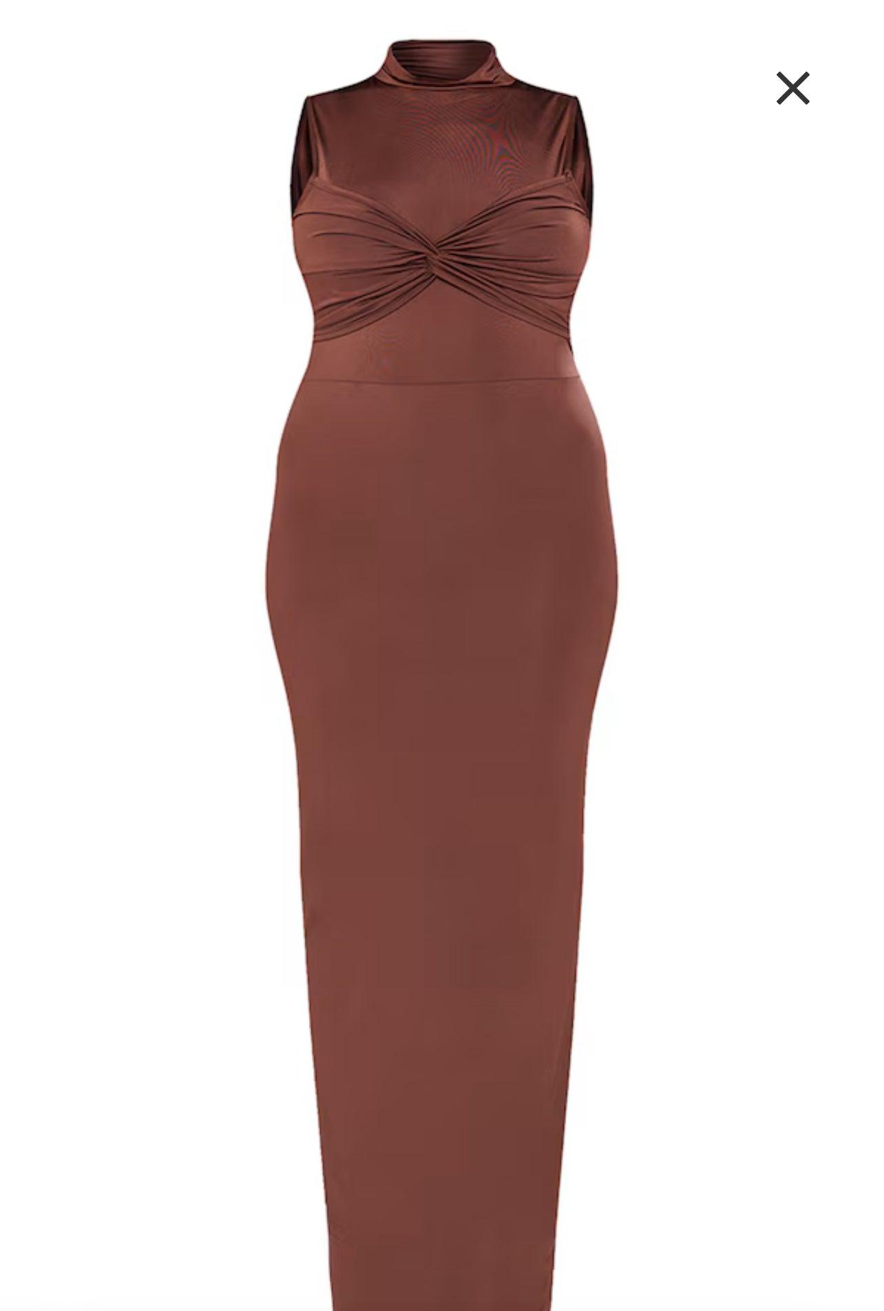 Plus Brown Slinky Knot Detail Ruched Maxi Dress