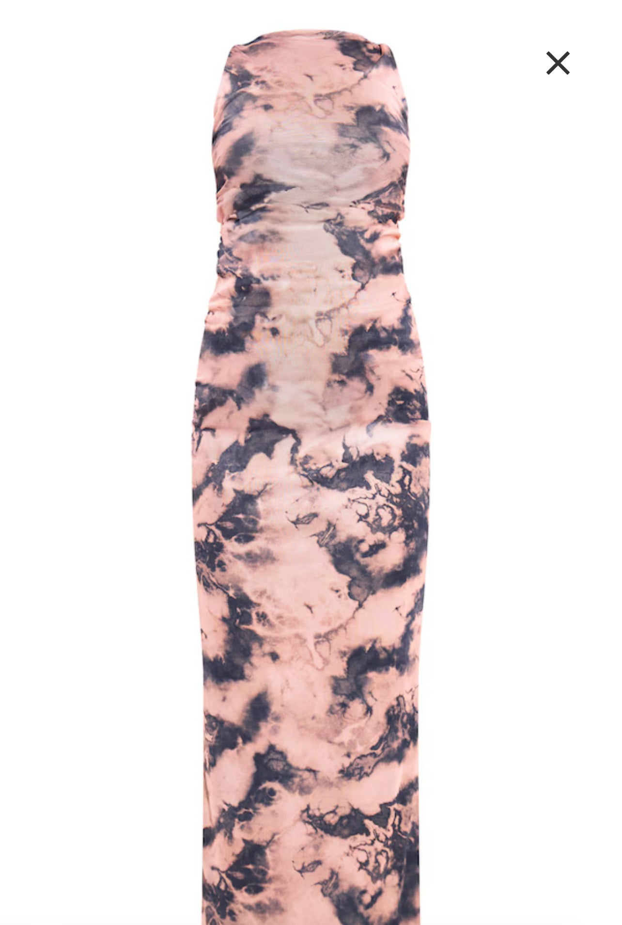 Nude Twist Shoulder Mesh Print Maxi Dress