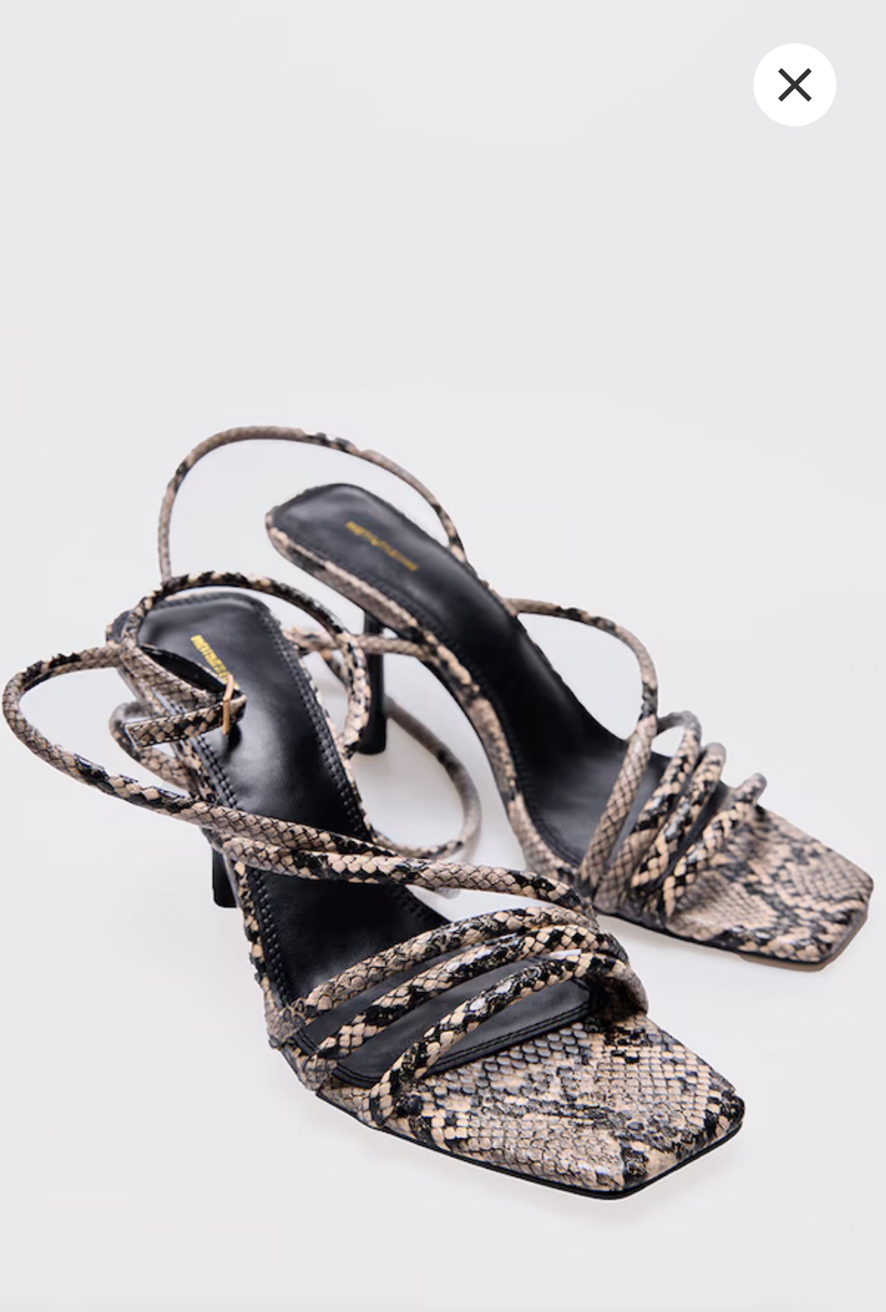 Snake PU Square Toe Asymmetric Tube Strap Heeled Sandal
