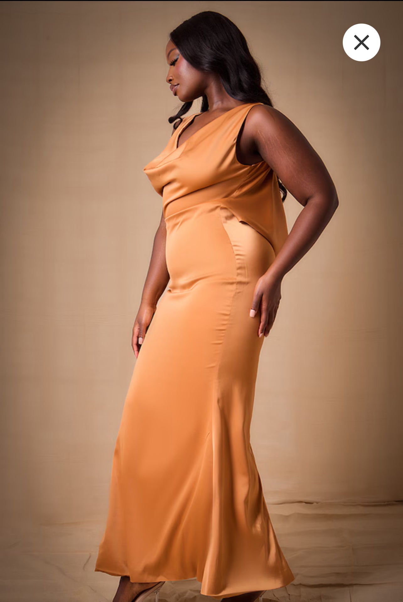 Plus Copper Bridesmaid Satin Cowl Neck Extreme Maxi Dress