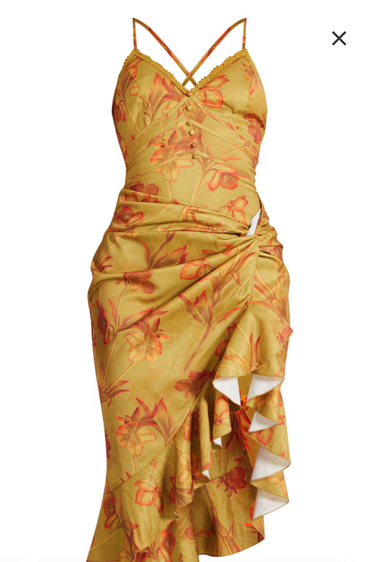 Green Floral Print Lace Up Back Twist Detail Midi Dress