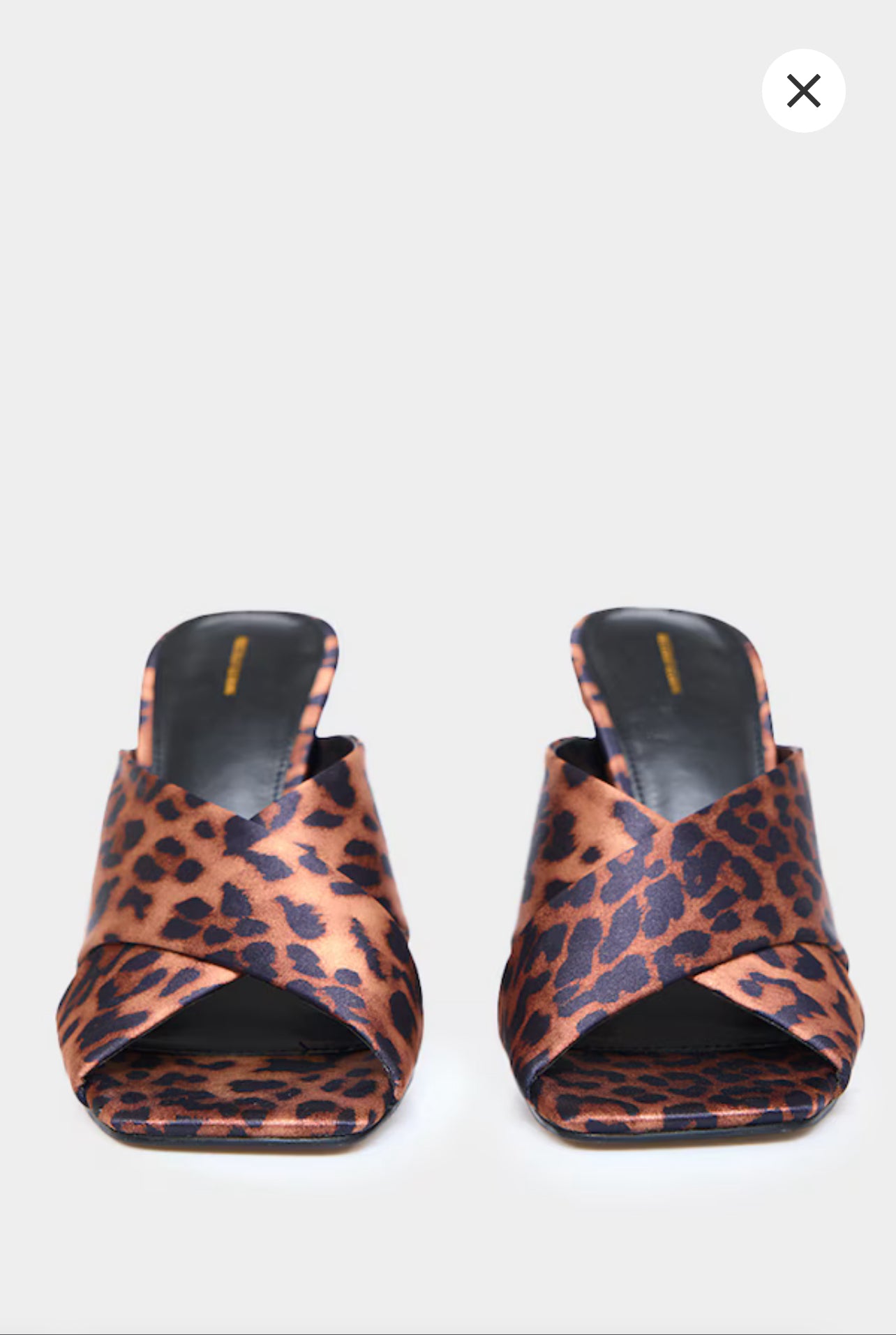 Leopard Satin Square Toe Cross Strap High Stiletto Heeled Mules