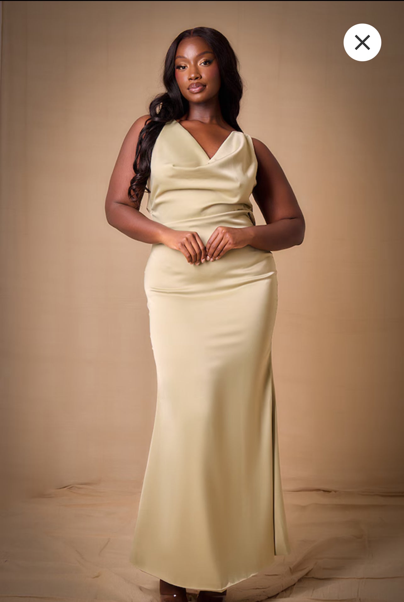 Plus Sage Bridesmaid Satin Cowl Neck Extreme Maxi Dress