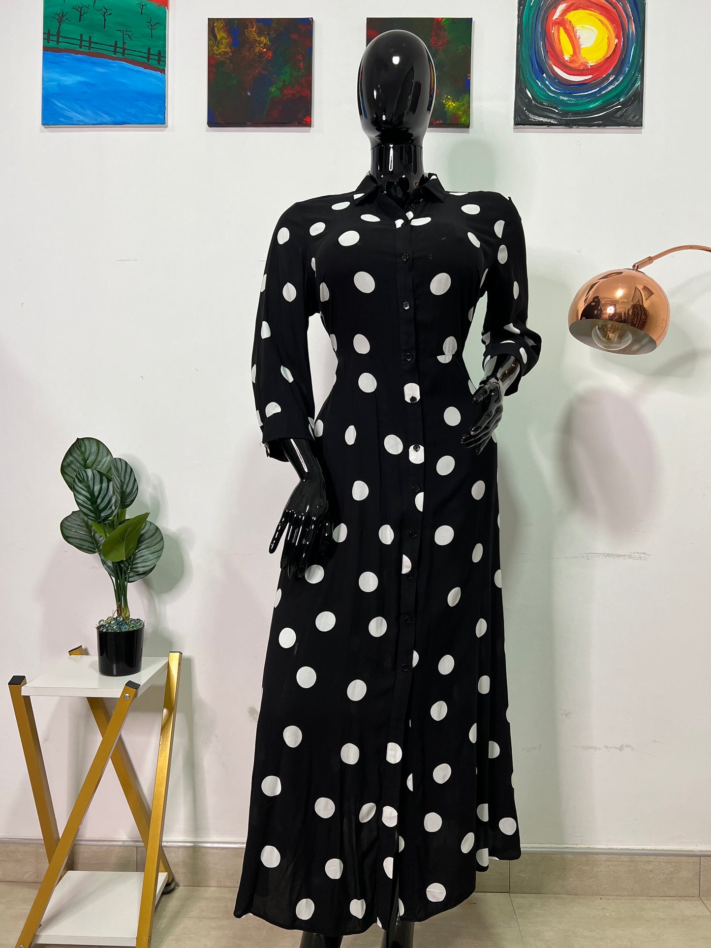 F&F Black & white polka dot shirt dress