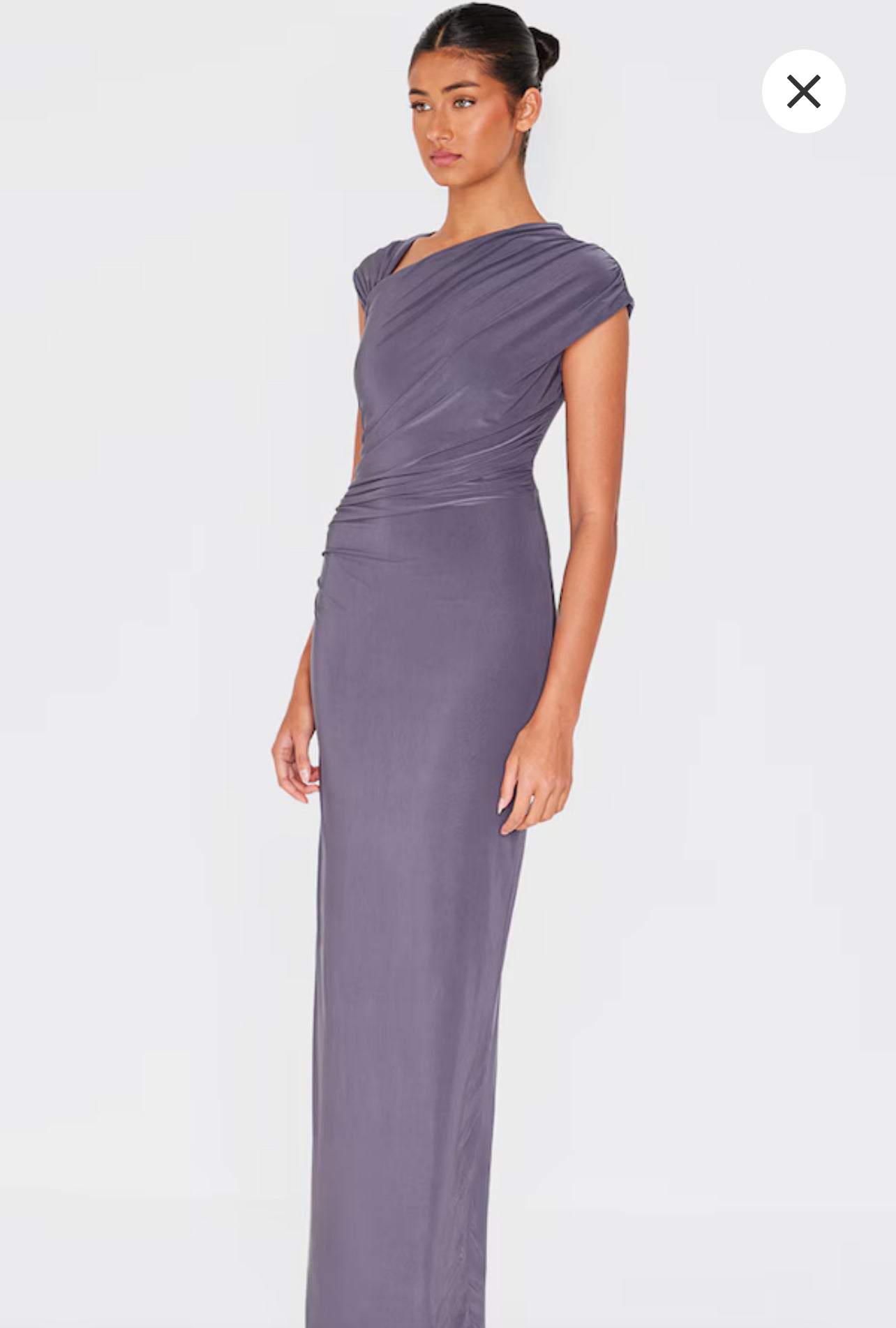 Charcoal Double Layer Slinky Ruched Maxi Dress