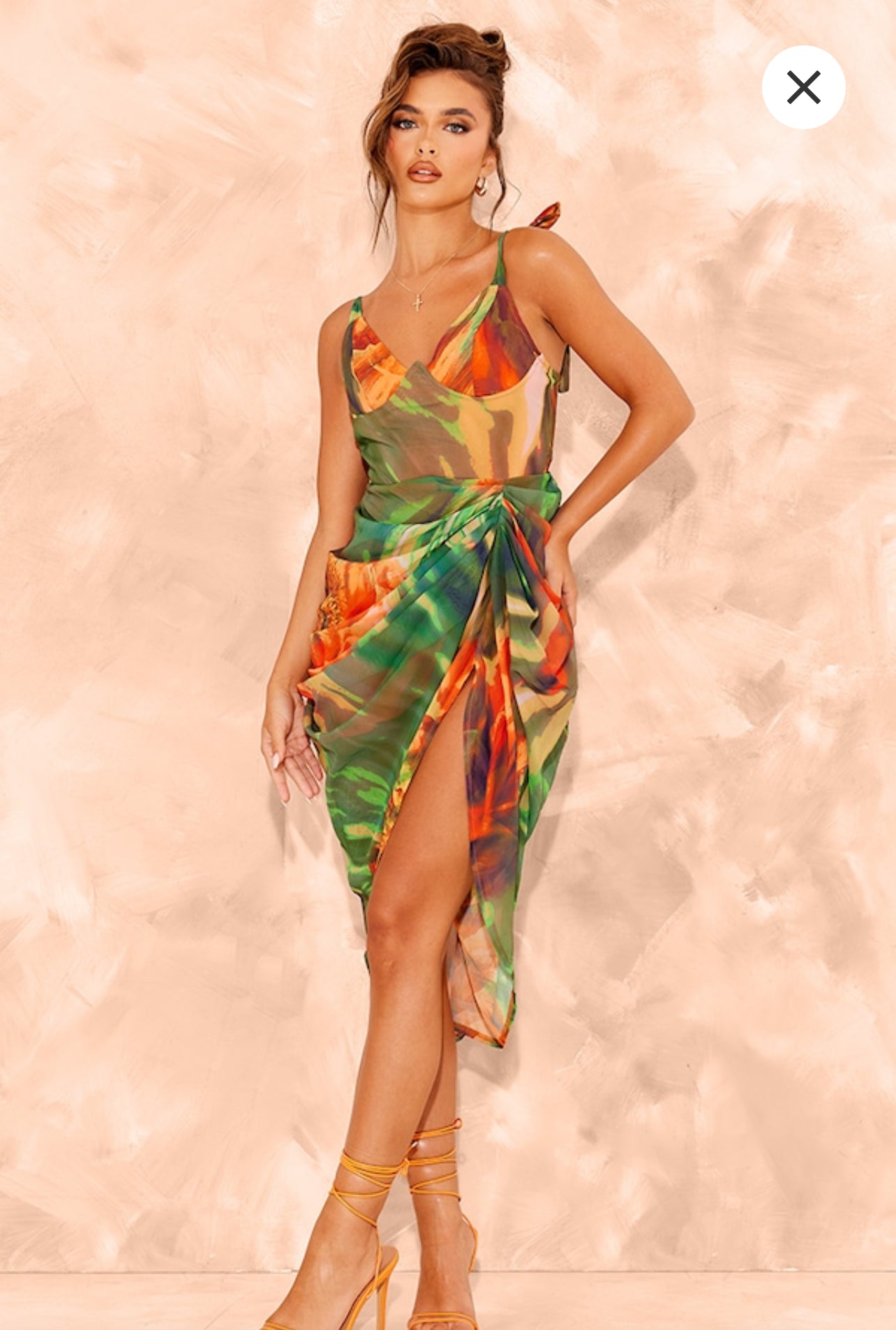 Bright Green Abstract Underwire Detail Draped Midi Dress