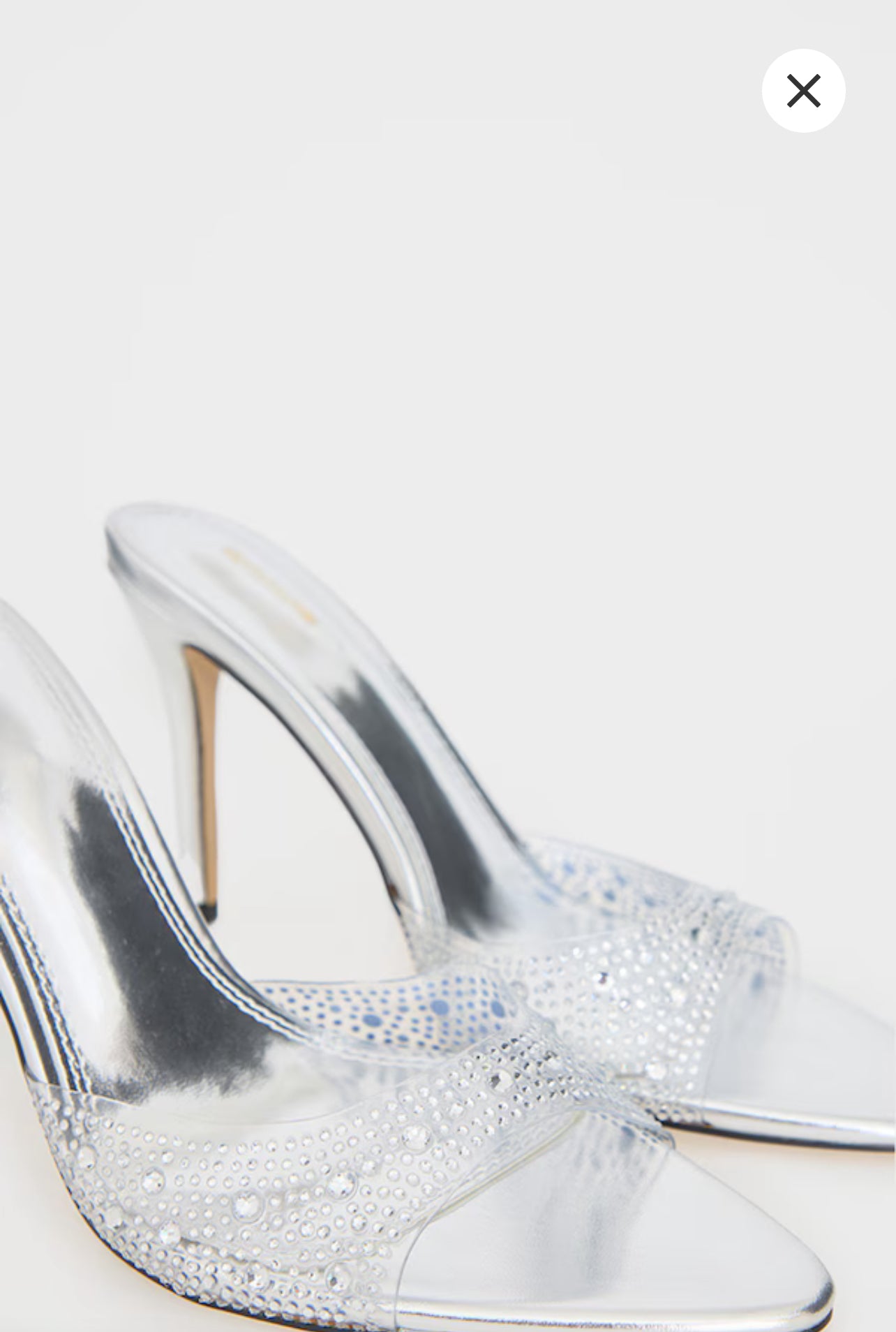 Silver Pu Point Toe Diamante Strap Heeled Mules