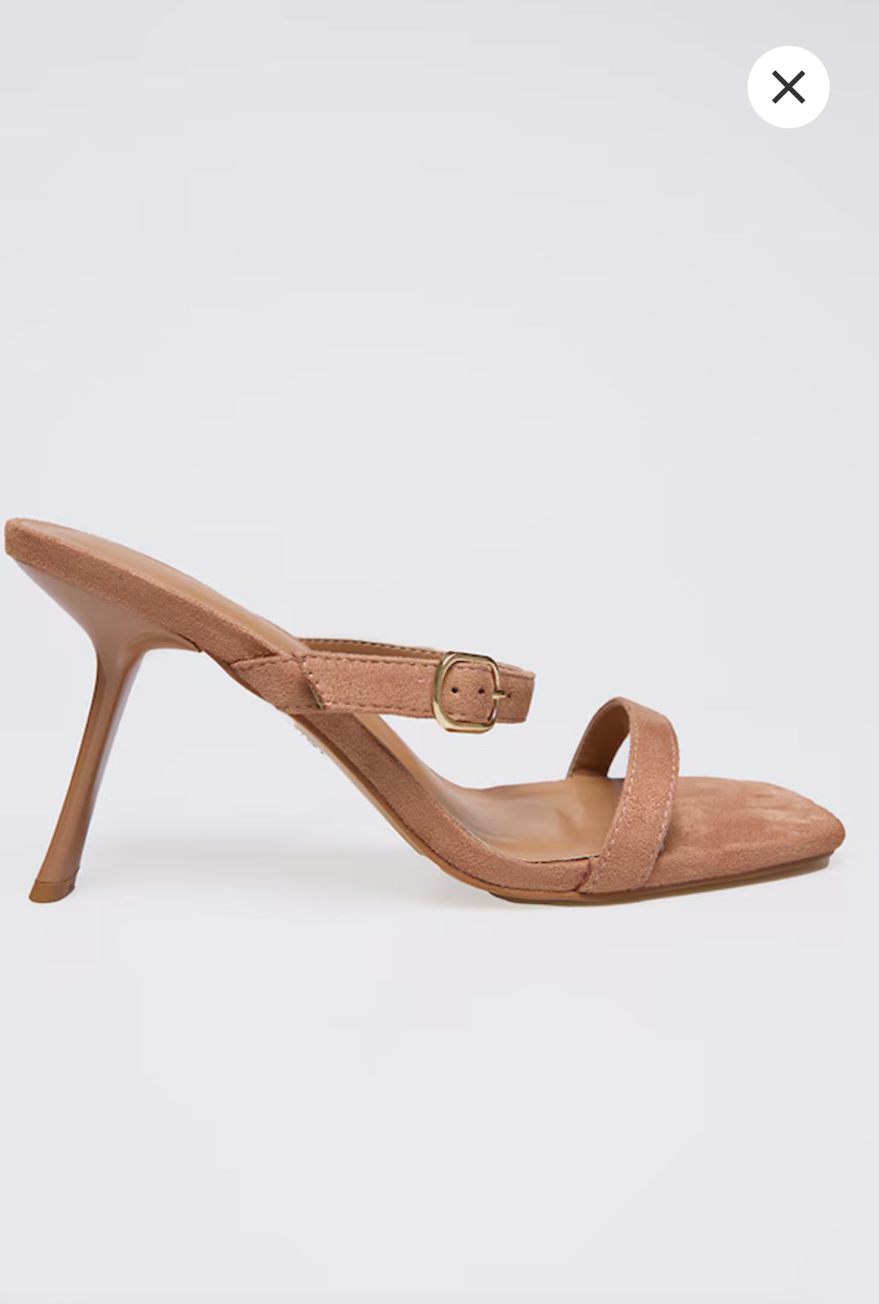 Tan Faux Suede Square Toe Strappy Heeled Mule Sandals