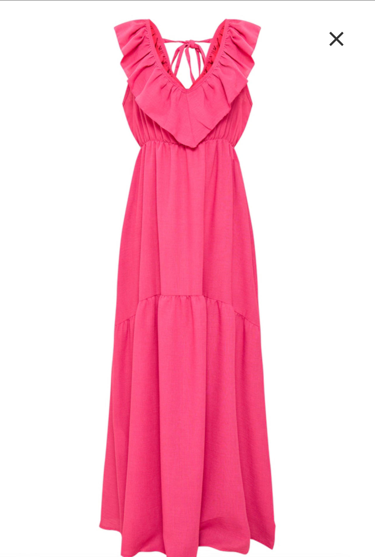 Fuchsia Linen V Neck Ruffle Maxi Dress