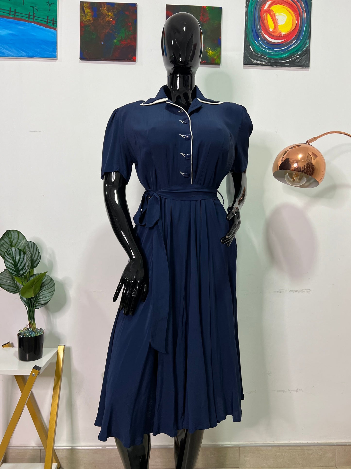 THE SEAMSTRESS Size 16 Navy short sleeves dress