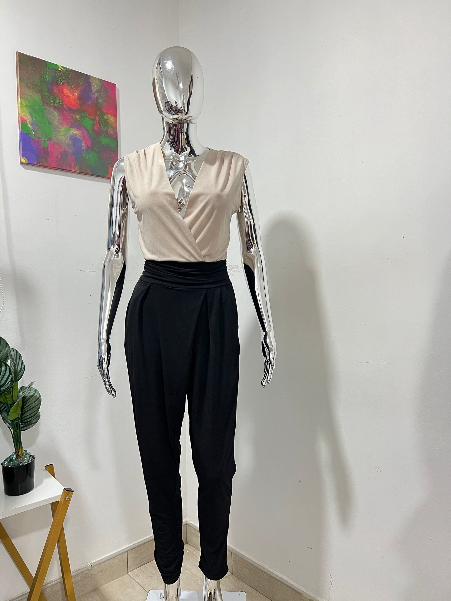 Size 12 cream & black jumpsuit