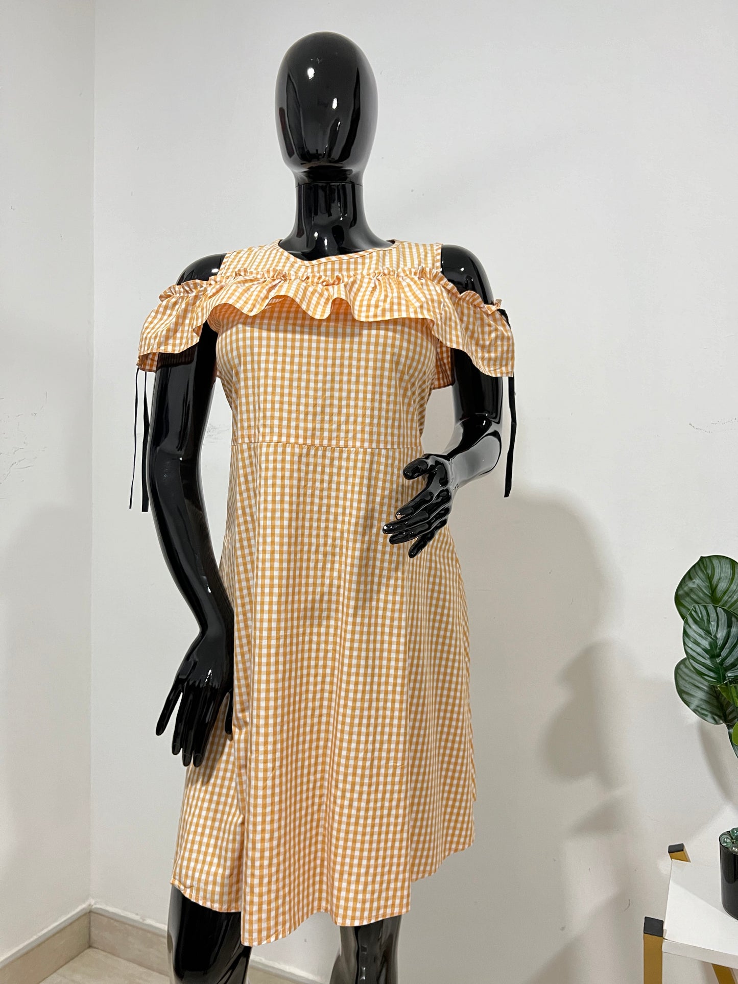 Size 12 yellow & white checked dress