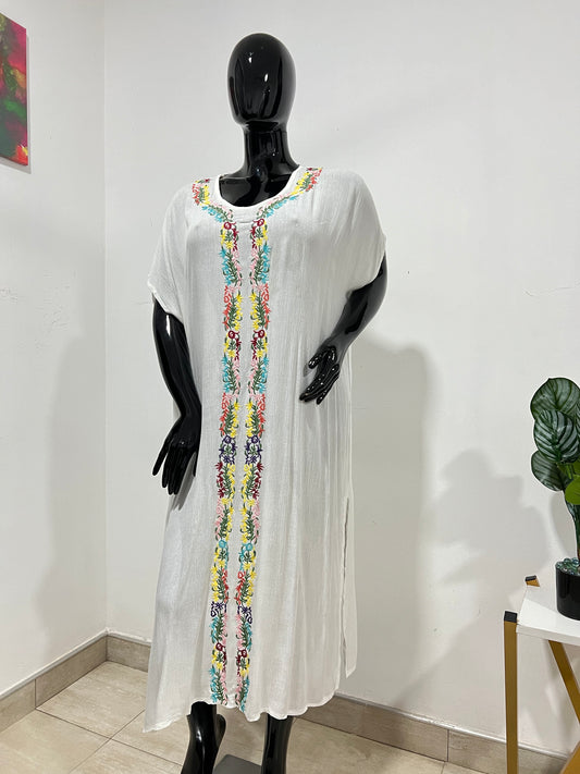 One Size white dress with embroidery